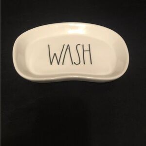 Rae Dunn "WASH" Soap Dish White Trinket Ring Farmhouse Ceramic Tray RARE HTF